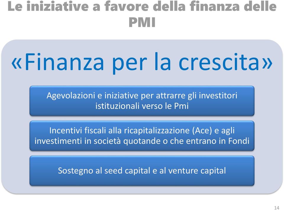 Pmi Incentivi fiscali alla ricapitalizzazione (Ace) e agli investimenti in