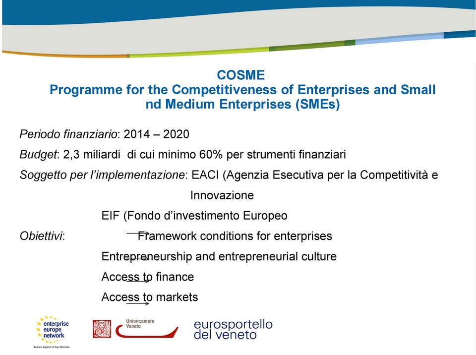 implementazione: EACI (Agenzia Esecutiva per la Competitività e Obiettivi: Innovazione EIF (Fondo d