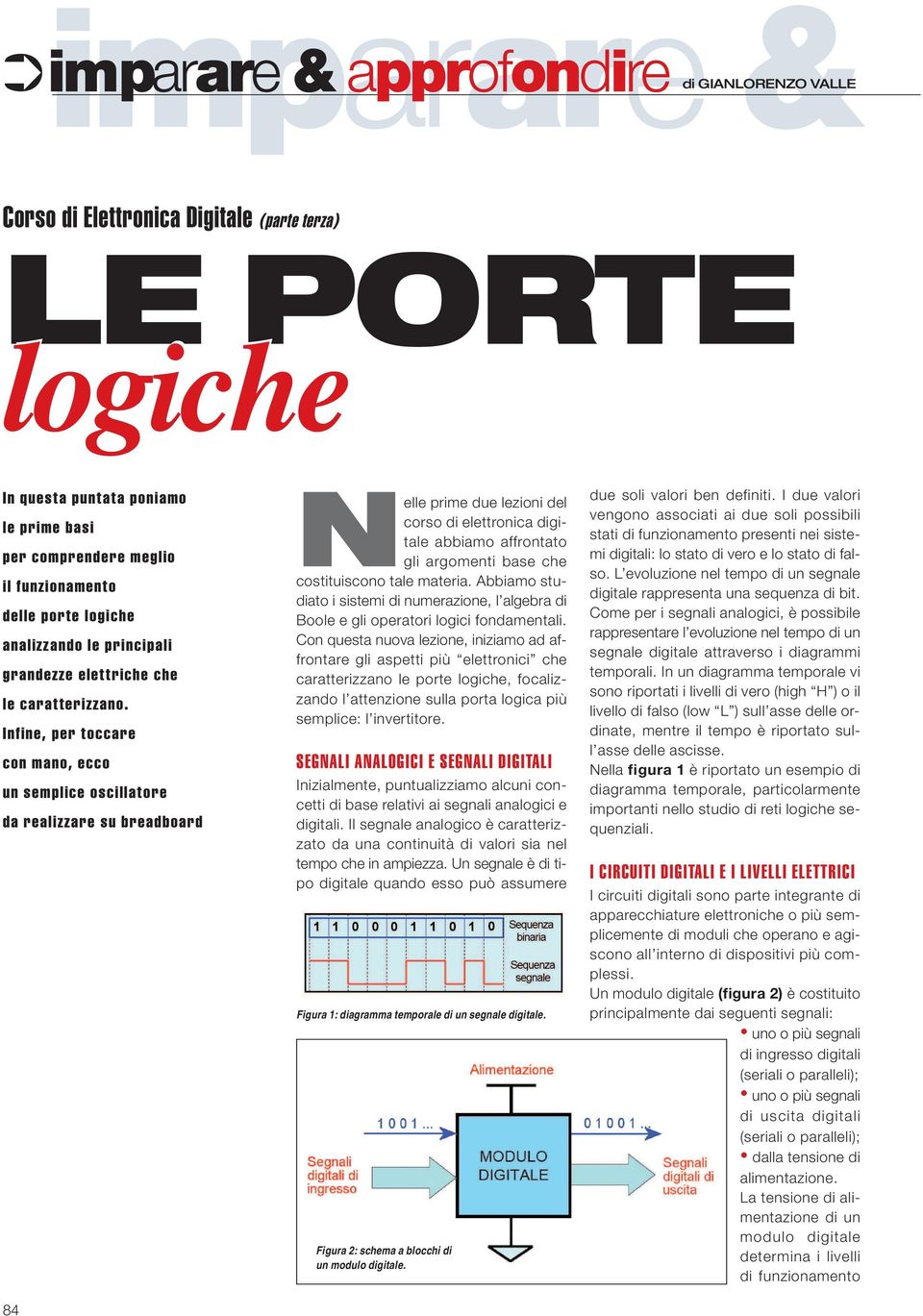 Infine, per toccare con mano, ecco un semplice oscillatore da realizzare su breadboard 84 Nelle prime due lezioni del corso di elettronica digitale abbiamo affrontato gli argomenti base che