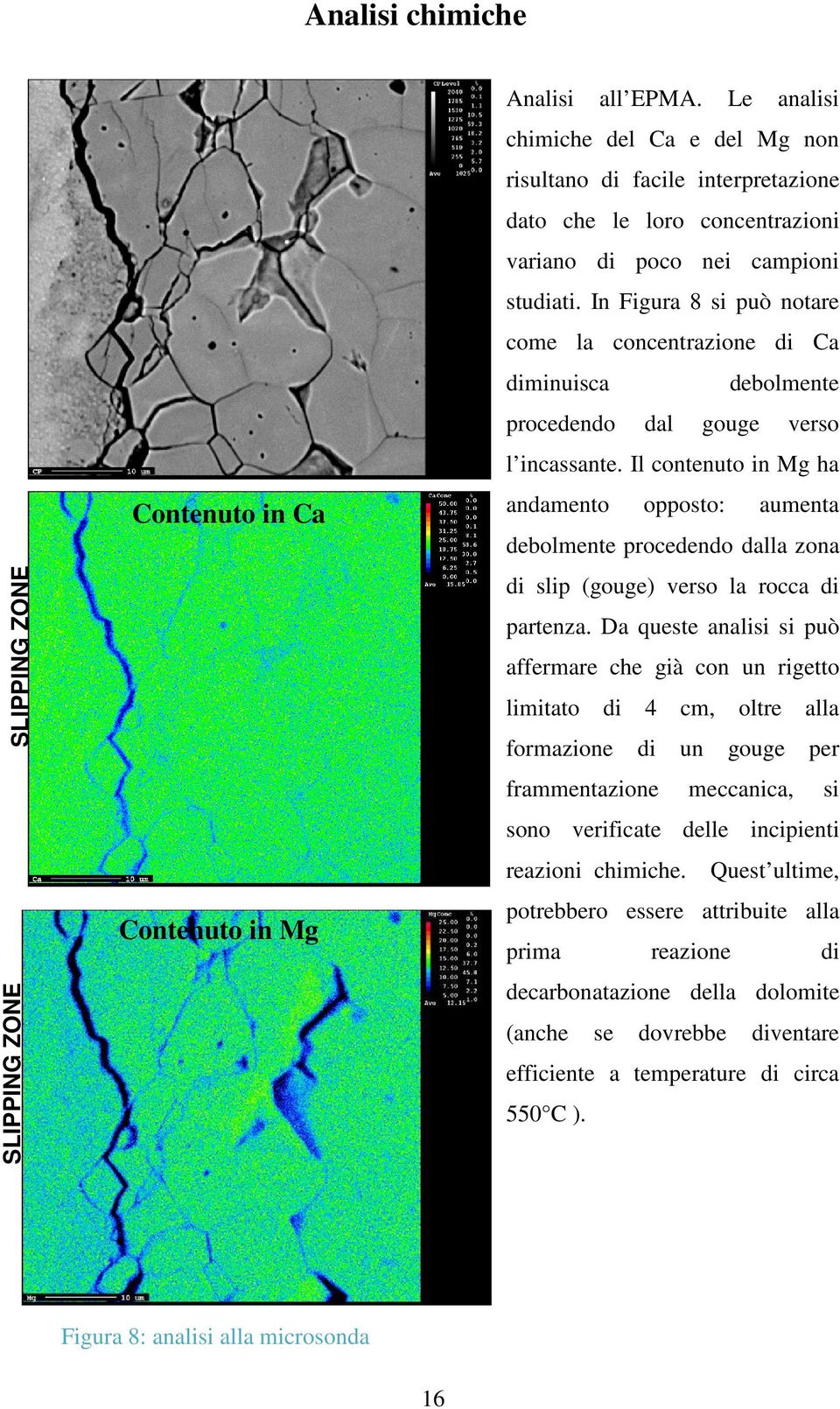 In Figura 8 si può notare come la concentrazione di Ca diminuisca debolmente procedendo dal gouge verso l incassante.