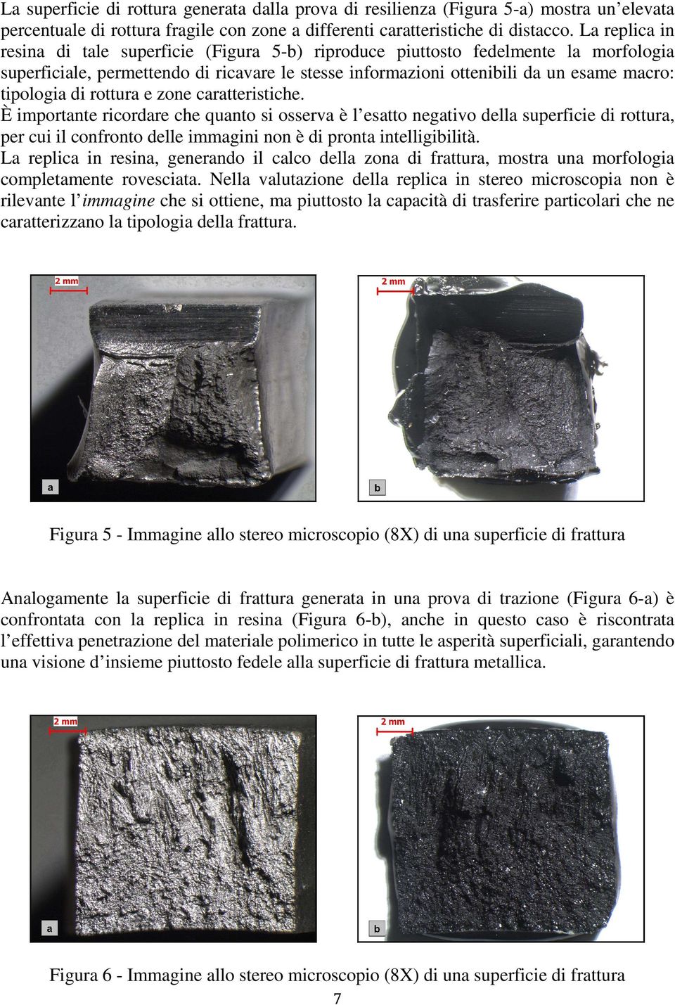 di rottura e zone caratteristiche. È importante ricordare che quanto si osserva è l esatto negativo della superficie di rottura, per cui il confronto delle immagini non è di pronta intelligibilità.