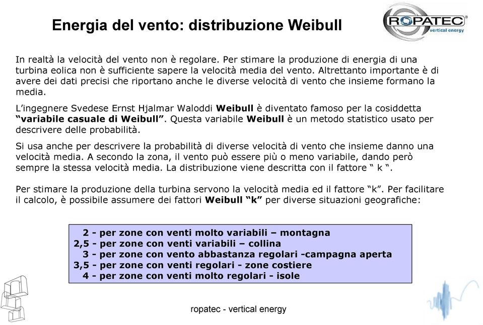 Altrettanto importante è di avere dei dati precisi che riportano anche le diverse velocità di vento che insieme formano la media.