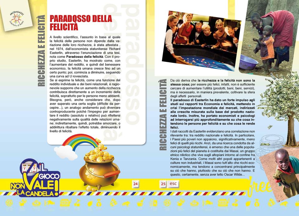 Con il proprio studio, Easterlin, ha mostrato come, con l aumentare del reddito, e quindi del benessere economico, la felicità umana cresce fino ad un certo punto; poi, comincia a diminuire, seguendo