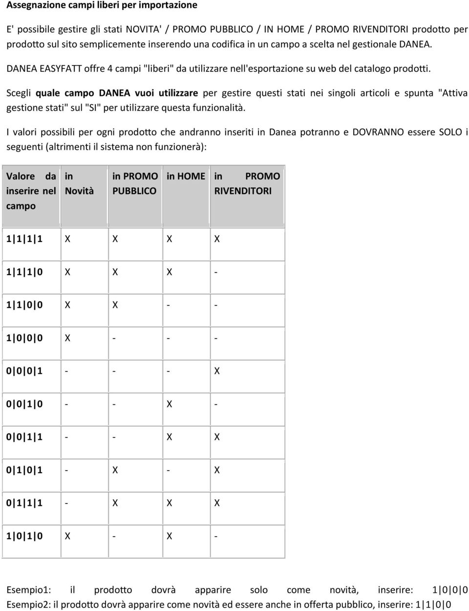 Scegli quale campo DANEA vuoi utilizzare per gestire questi stati nei singoli articoli e spunta "Attiva gestione stati" sul "SI" per utilizzare questa funzionalità.