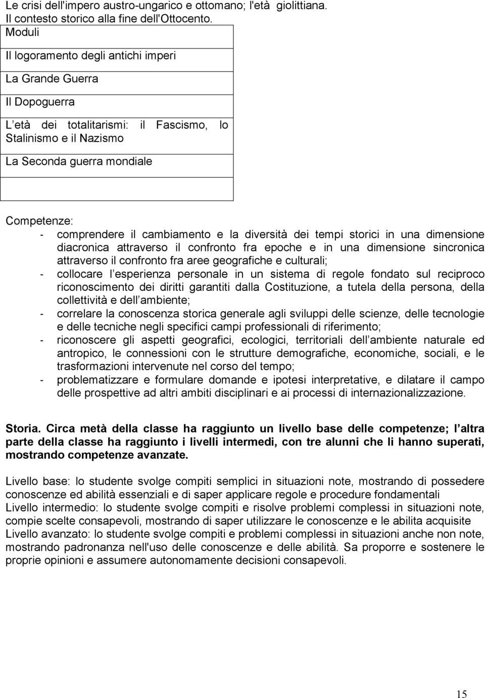 cambiamento e la diversità dei tempi storici in una dimensione diacronica attraverso il confronto fra epoche e in una dimensione sincronica attraverso il confronto fra aree geografiche e culturali; -