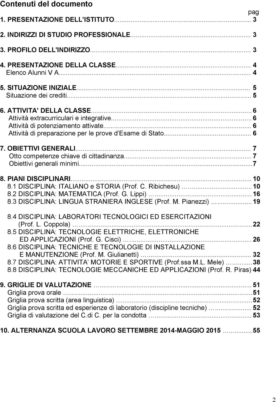 .. 6 Attività di preparazione per le prove d Esame di Stato... 6 7. OBIETTIVI GENERALI... 7 Otto competenze chiave di cittadinanza... 7 Obiettivi generali minimi... 7 8. PIANI DISCIPLINARI... 10 8.