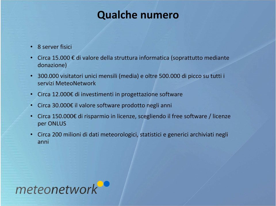 000 di investimenti in progettazione software Circa 30.000 il valore software prodotto negli anni Circa 150.