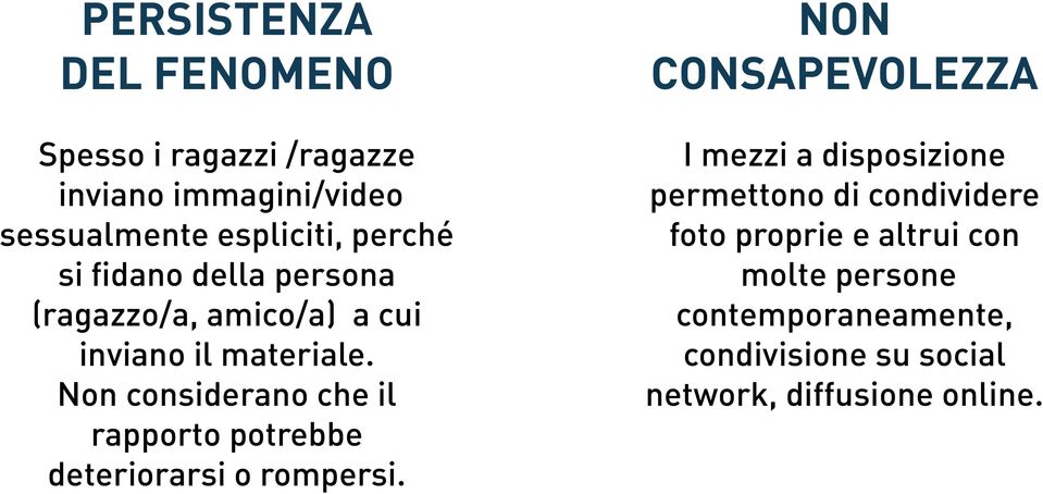 Non considerano che il rapporto potrebbe deteriorarsi o rompersi.