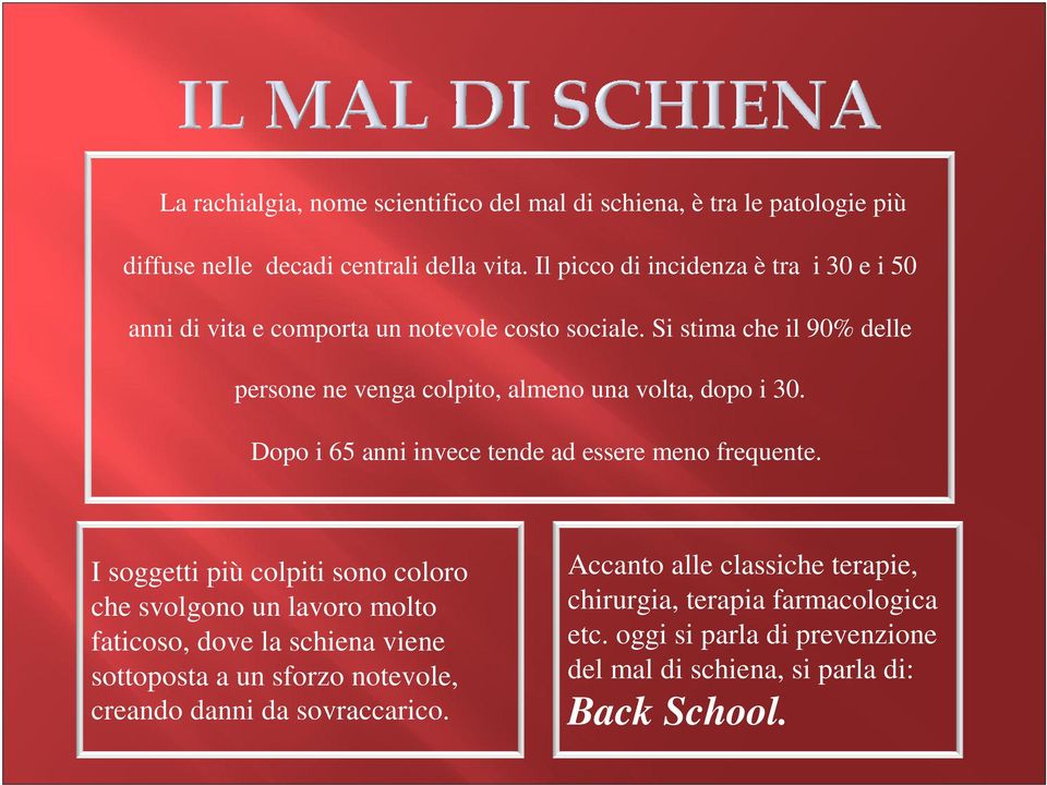 Si stima che il 90% delle persone ne venga colpito, almeno una volta, dopo i 30. Dopo i 65 anni invece tende ad essere meno frequente.