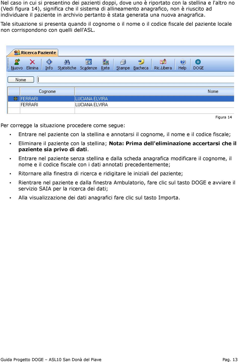 Tale situazione si presenta quando il cognome o il nome o il codice fiscale del paziente locale non corrispondono con quelli dell'asl.