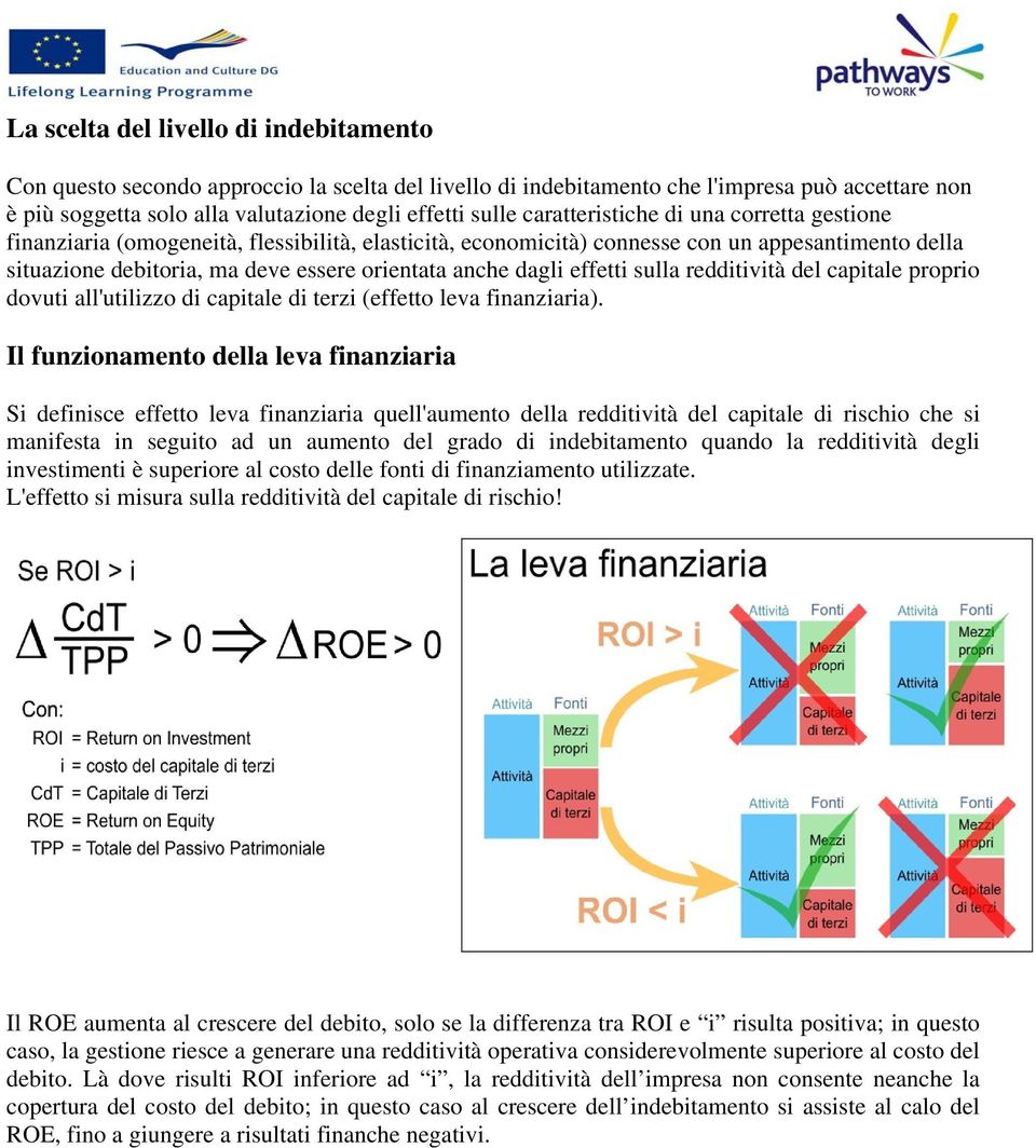 dagli effetti sulla redditività del capitale proprio dovuti all'utilizzo di capitale di terzi (effetto leva finanziaria).