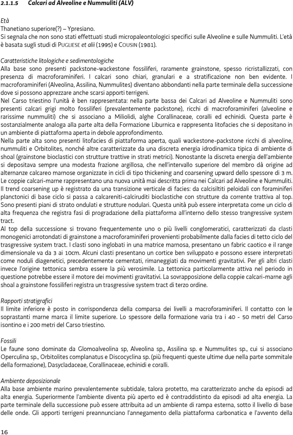 Caratteristiche litologiche e sedimentologiche Alla base sono presenti packstone-wackestone fossiliferi, raramente grainstone, spesso ricristallizzati, con presenza di macroforaminiferi.