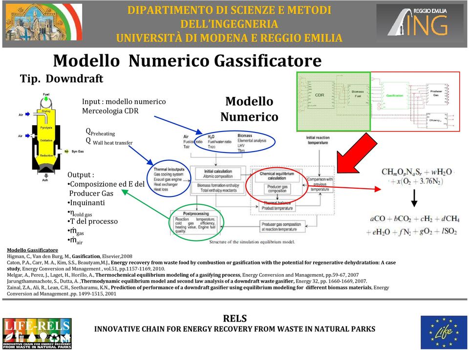 Modello Gassificatore Higman, C., Van den Burg, M., Gasification, Elsevier,2008 Caton, P.A., Carr, M. A., Kim, S.S., Beautyam,M.J.