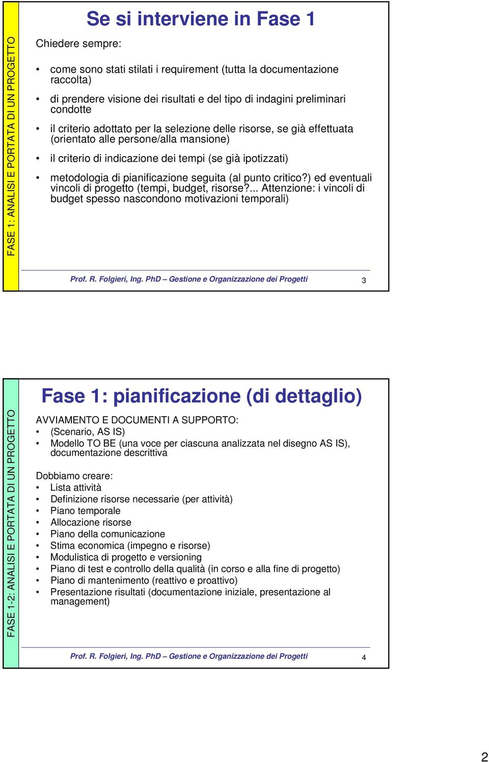 ipotizzati) metodologia di pianificazione seguita (al punto critico?) ed eventuali vincoli di progetto (tempi, budget, risorse?