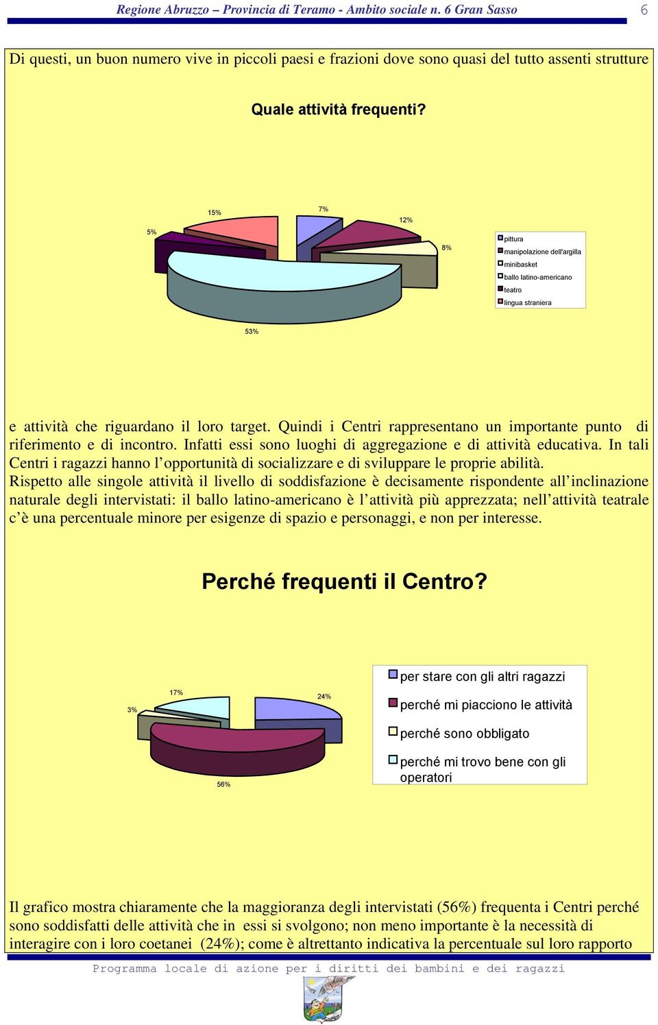 Quindi i Centri rappresentano un importante punto di riferimento e di incontro. Infatti essi sono luoghi di aggregazione e di attività educativa.