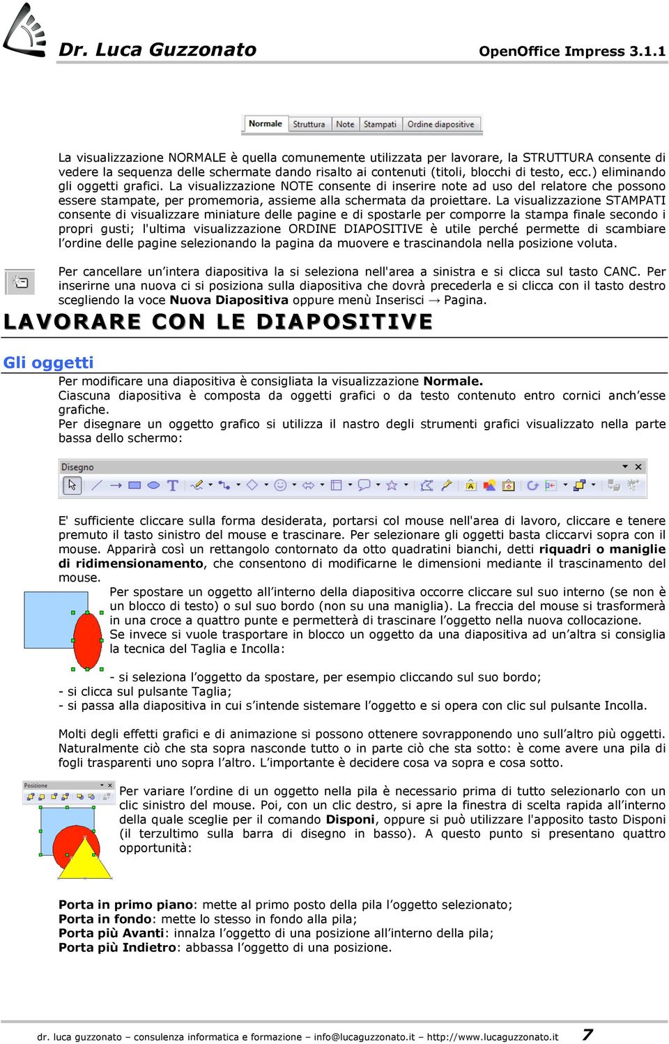 La visualizzazione STAMPATI consente di visualizzare miniature delle pagine e di spostarle per comporre la stampa finale secondo i propri gusti; l'ultima visualizzazione ORDINE DIAPOSITIVE è utile