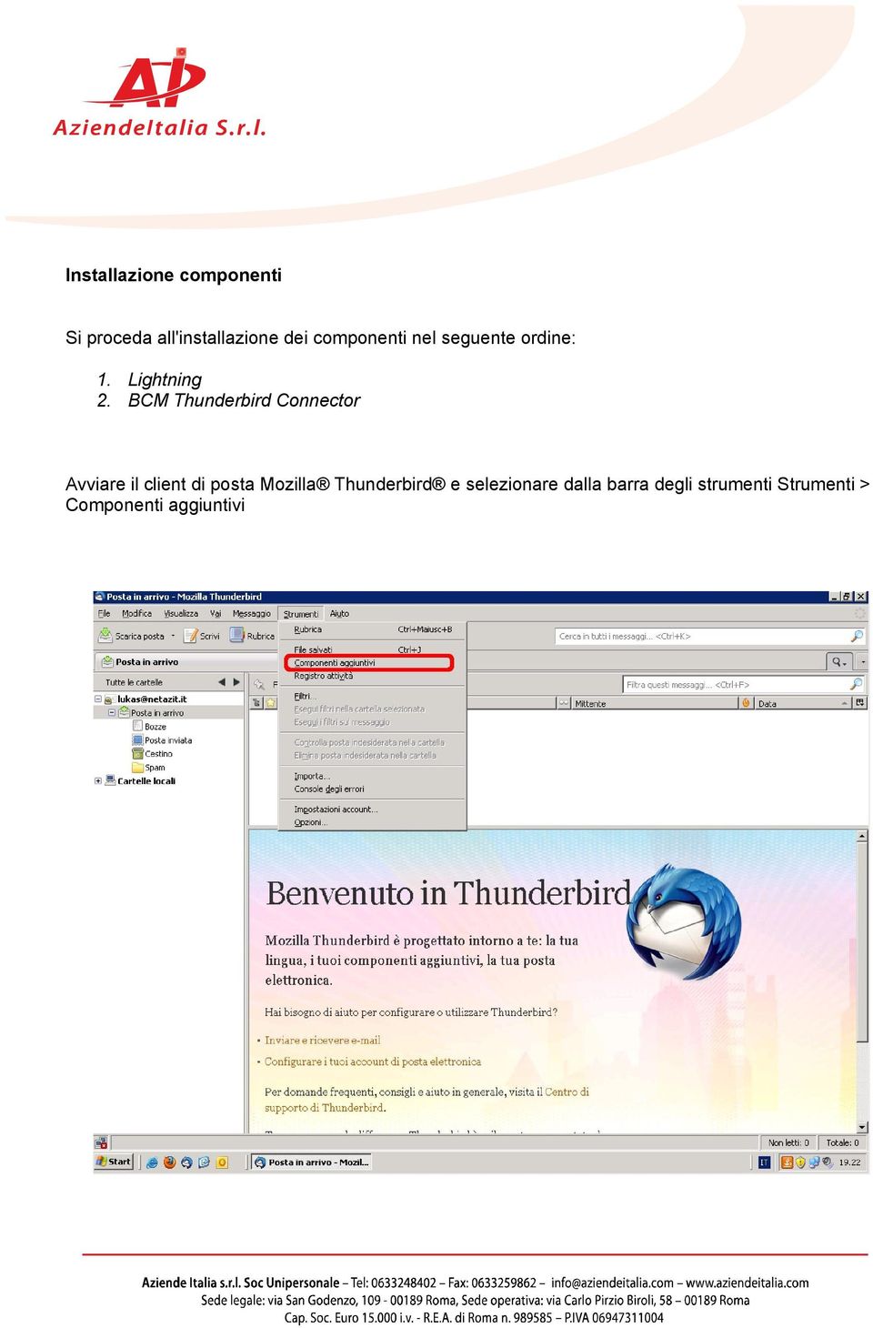 BCM Thunderbird Connector Avviare il client di posta Mozilla