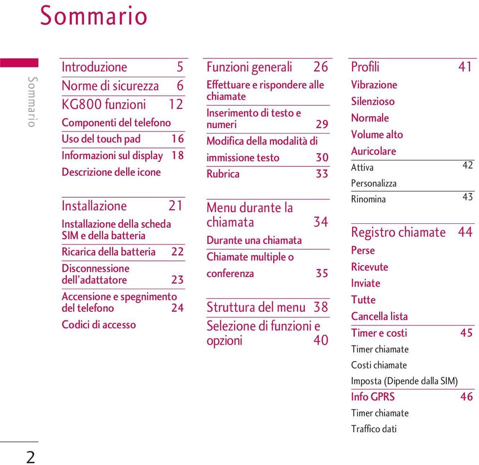 alle chiamate Inserimento di testo e numeri 29 Modifica della modalità di immissione testo 30 Rubrica 33 Menu durante la chiamata 34 Durante una chiamata Chiamate multiple o conferenza 35 Struttura