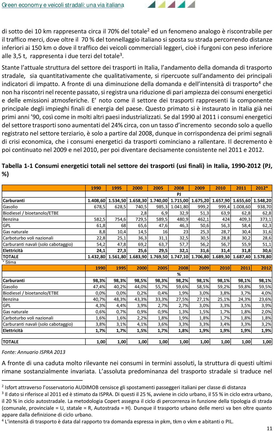 Stante l attuale struttura del settore dei trasporti in Italia, l andamento della domanda di trasporto stradale, sia quantitativamente che qualitativamente, si ripercuote sull andamento dei