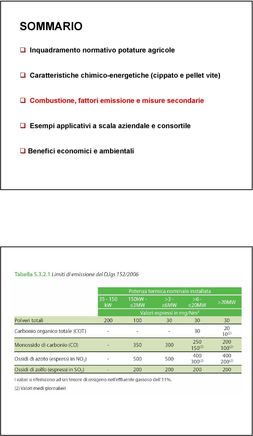 Combustione, fattori emissione e misure secondarie Esempi