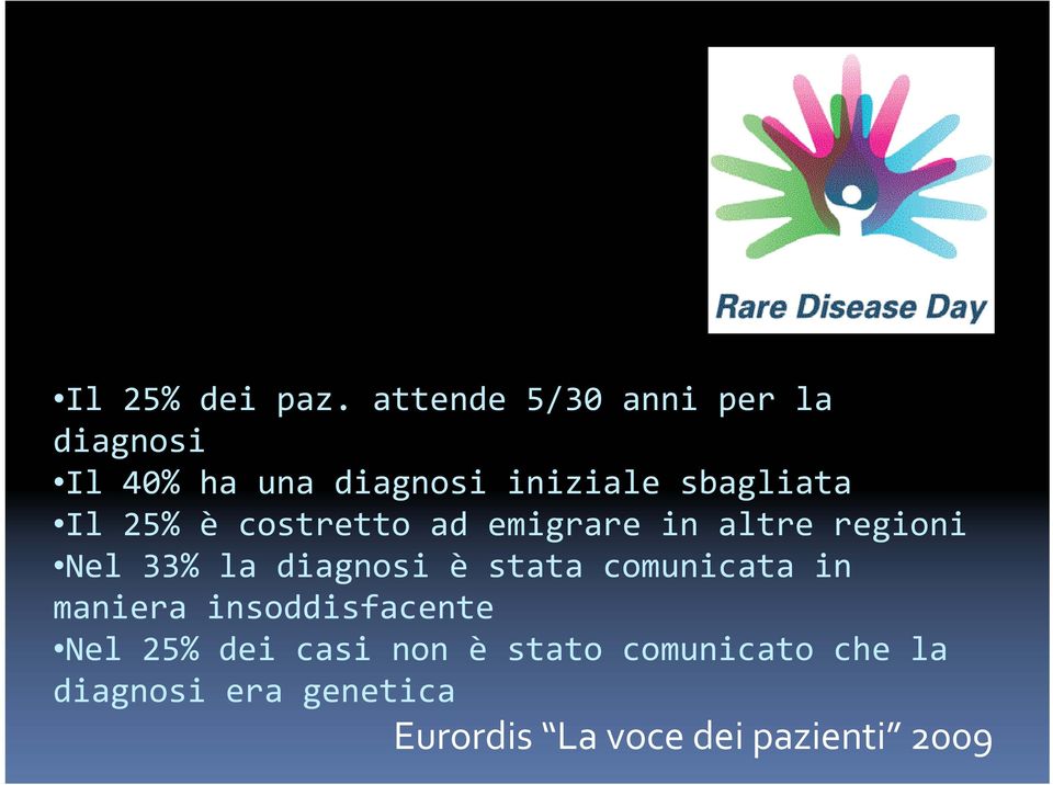 Il 25% è costretto ad emigrare in altre regioni Nel 33% la diagnosi è stata