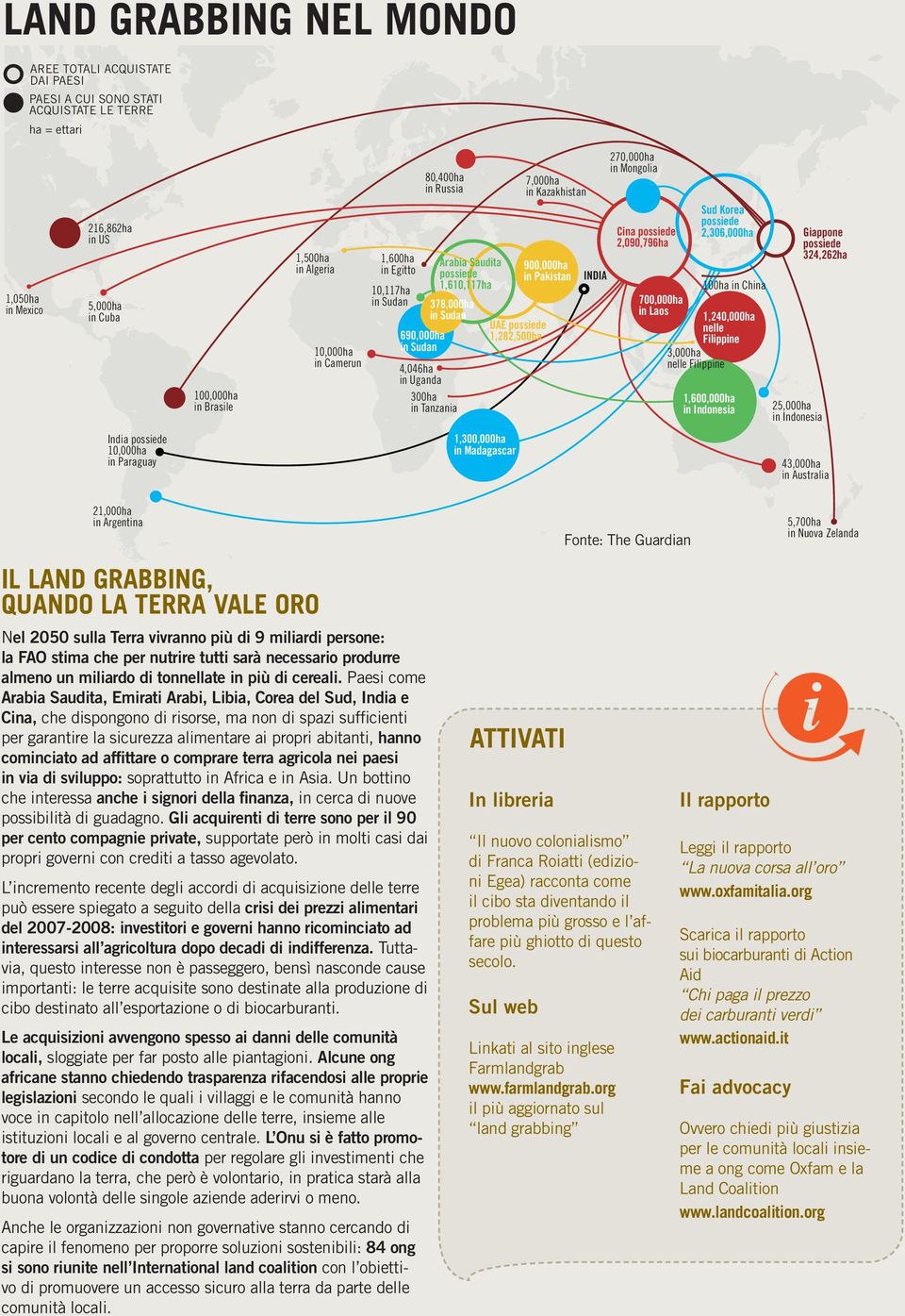 possiede 1,282,500ha 7,000ha in Kazakhistan 900,000ha in Pakistan INDIA 270,000ha in Mongolia Cina possiede 2,090,796ha 700,000ha in Laos Sud Korea possiede 2,306,000ha 3,000ha nelle Filippine 100ha