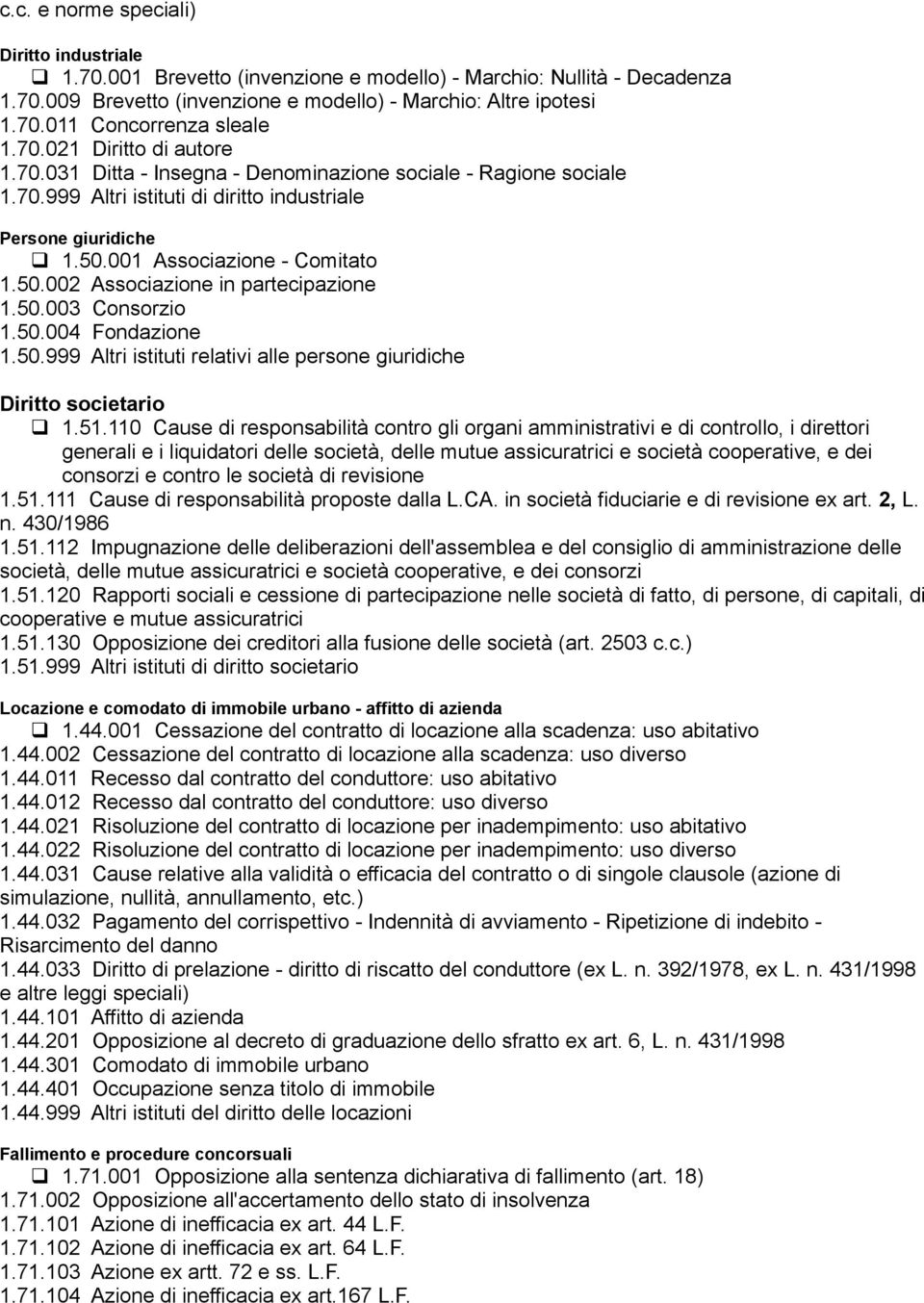 50.003 Consorzio 1.50.004 Fondazione 1.50.999 Altri istituti relativi alle persone giuridiche Diritto societario 1.51.