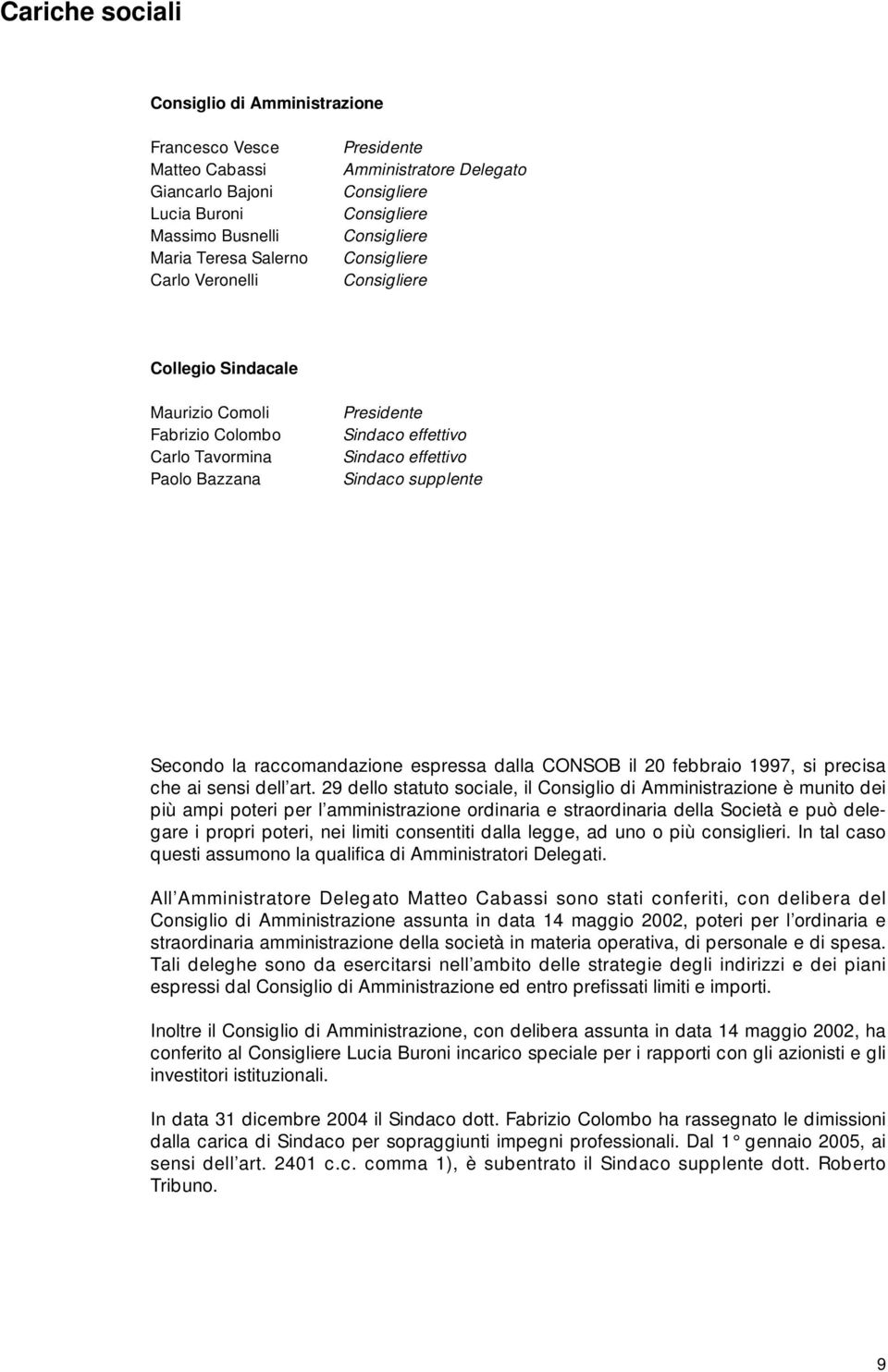 supplente Secondo la raccomandazione espressa dalla CONSOB il 20 febbraio 1997, si precisa che ai sensi dell art.