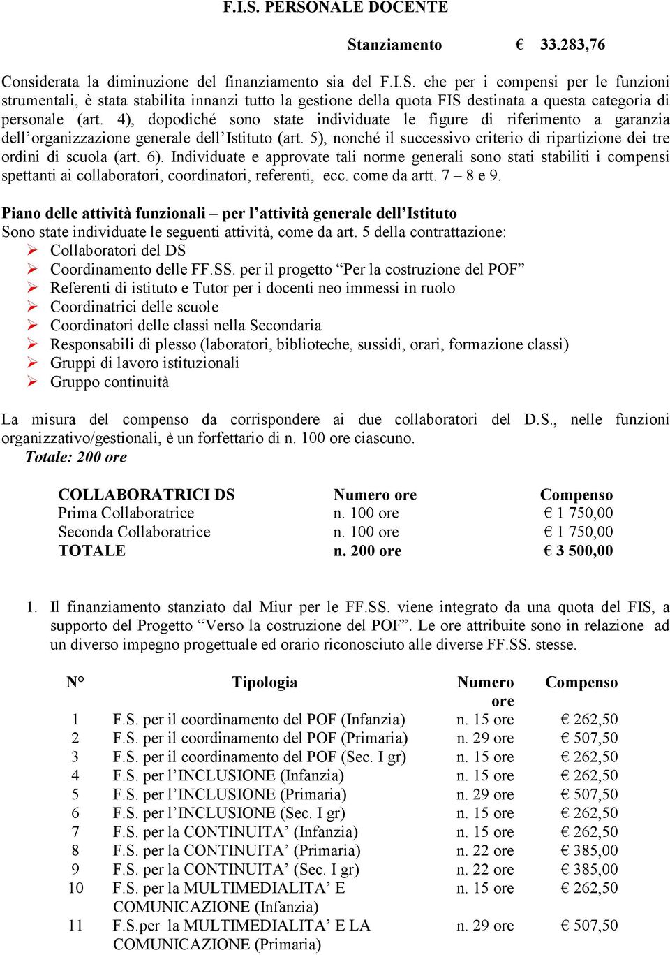 5), nonché il successivo criterio di ripartizione dei tre ordini di scuola (art. 6).