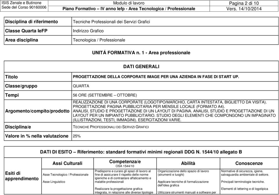 QUARTA 56 ORE (SETTEMBRE OTTOBRE) REALIZZAZIONE DI UNA CORPORATE (LOGOTIPO/MARCHIO, CARTA INTESTATA, BIGLIETTO DA VISITA). PROGETTAZIONE PAGINA PUBBLICITARIA PER MENSILE LOCALE (FORMATO A4).