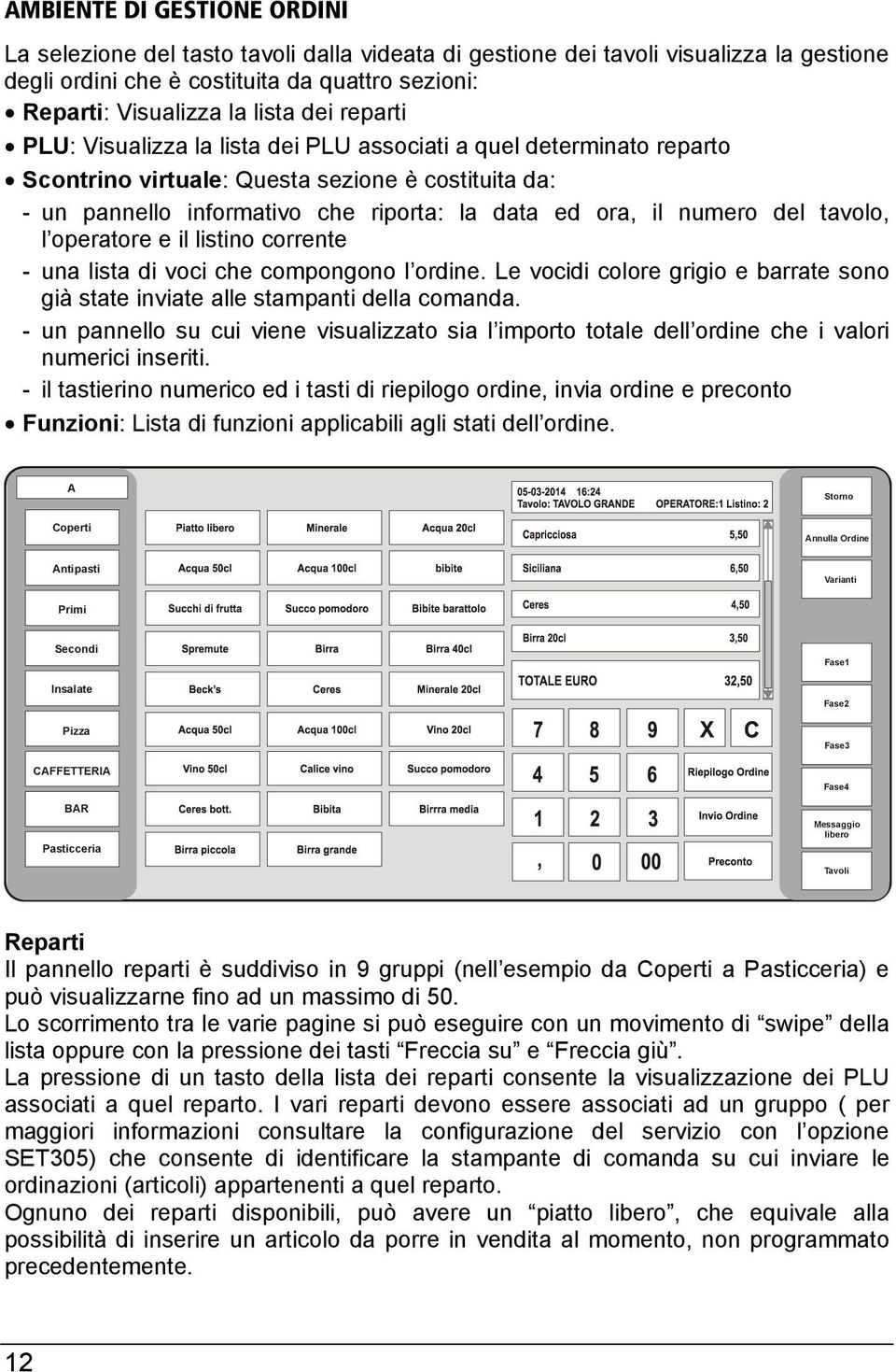 del tavolo, l operatore e il listino corrente - una lista di voci che compongono l ordine. Le vocidi colore grigio e barrate sono già state inviate alle stampanti della comanda.