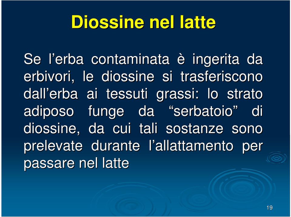 grassi: lo strato adiposo funge da serbatoio di diossine, da cui