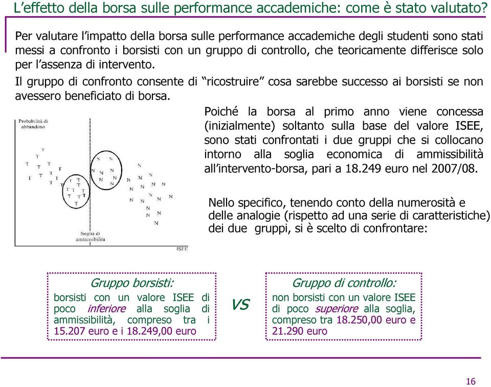 intervento. Il gruppo di confronto consente di ricostruire cosa sarebbe successo ai borsisti se non avessero beneficiato di borsa.