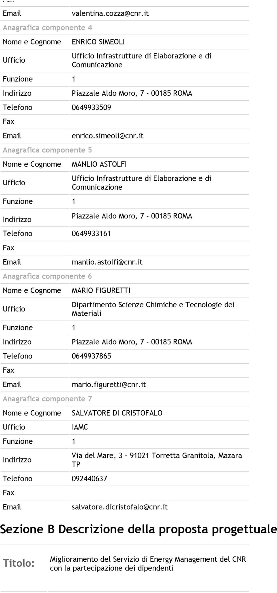 it MARIO FIGURETTI Telefono 0649937865 Anagrafica componente 7 Dipartimento Scienze Chimiche e Tecnologie dei Materiali mario.figuretti@cnr.