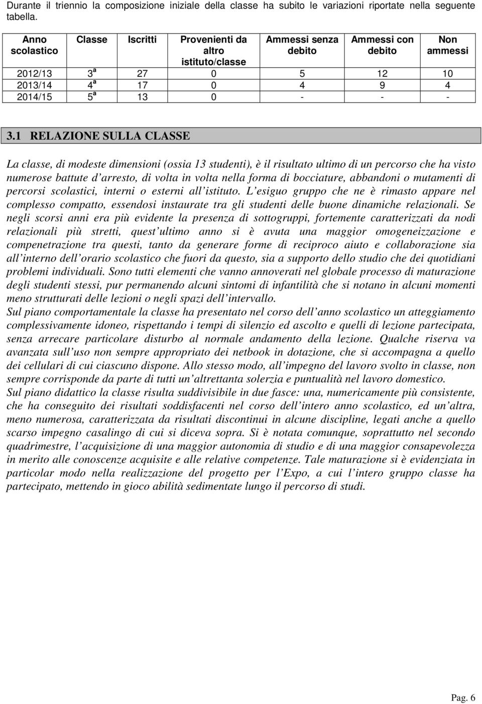 1 RELAZIONE SULLA CLASSE La classe, di mdeste dimensini (ssia 13 studenti), è il risultat ultim di un percrs che ha vist numerse battute d arrest, di vlta in vlta nella frma di bcciature, abbandni