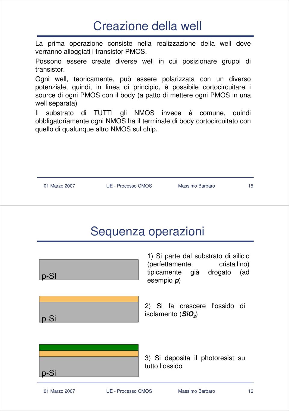 in una well separata) Il substrato di TUTTI gli NMOS invece è comune, quindi obbligatoriamente ogni NMOS ha il terminale di body cortocircuitato con quello di qualunque altro NMOS sul chip.