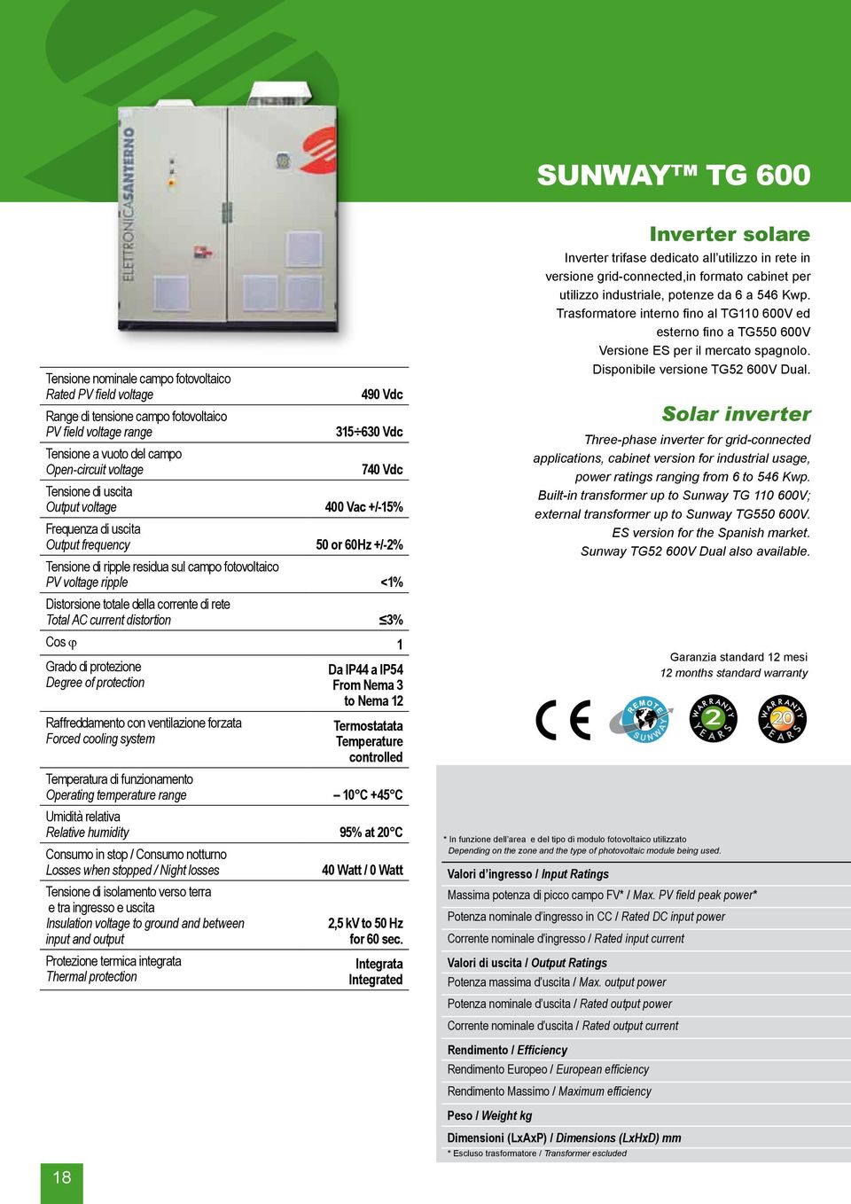 della corrente di rete Total AC current distortion 3% Cos j 1 Grado di protezione Degree of protection Raffreddamento con ventilazione forzata Forced cooling system Temperatura di funzionamento