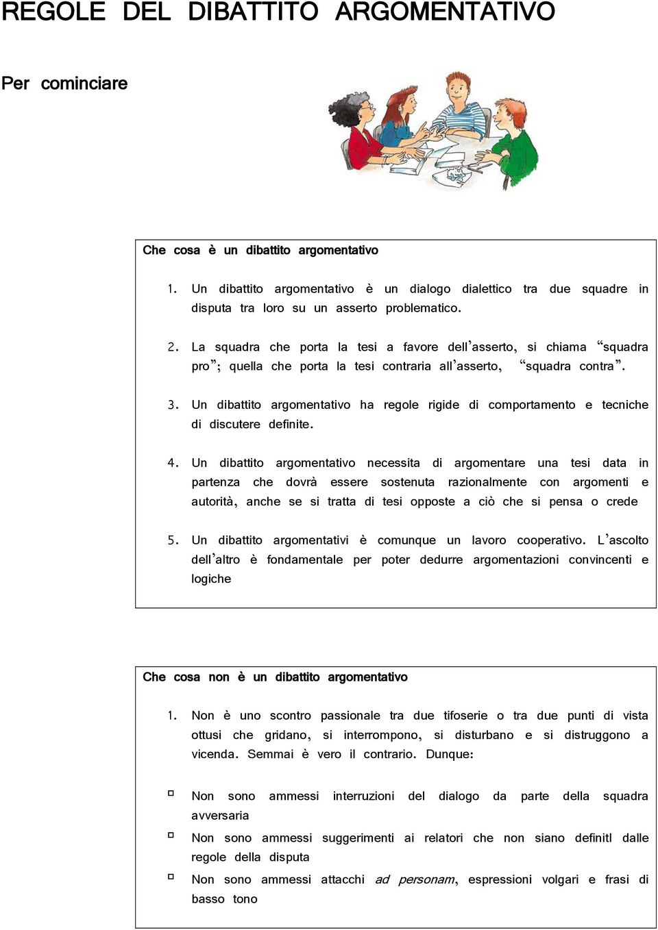 La squadra che porta la tesi a favore dell asserto, si chiama squadra pro ; quella che porta la tesi contraria all asserto, squadra contra. 3.