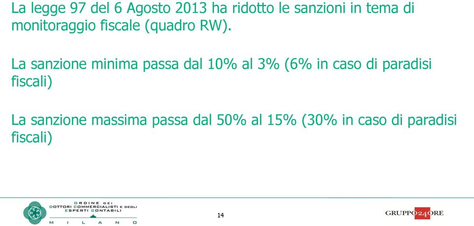 La sanzione minima passa dal 10% al 3% (6% in caso di