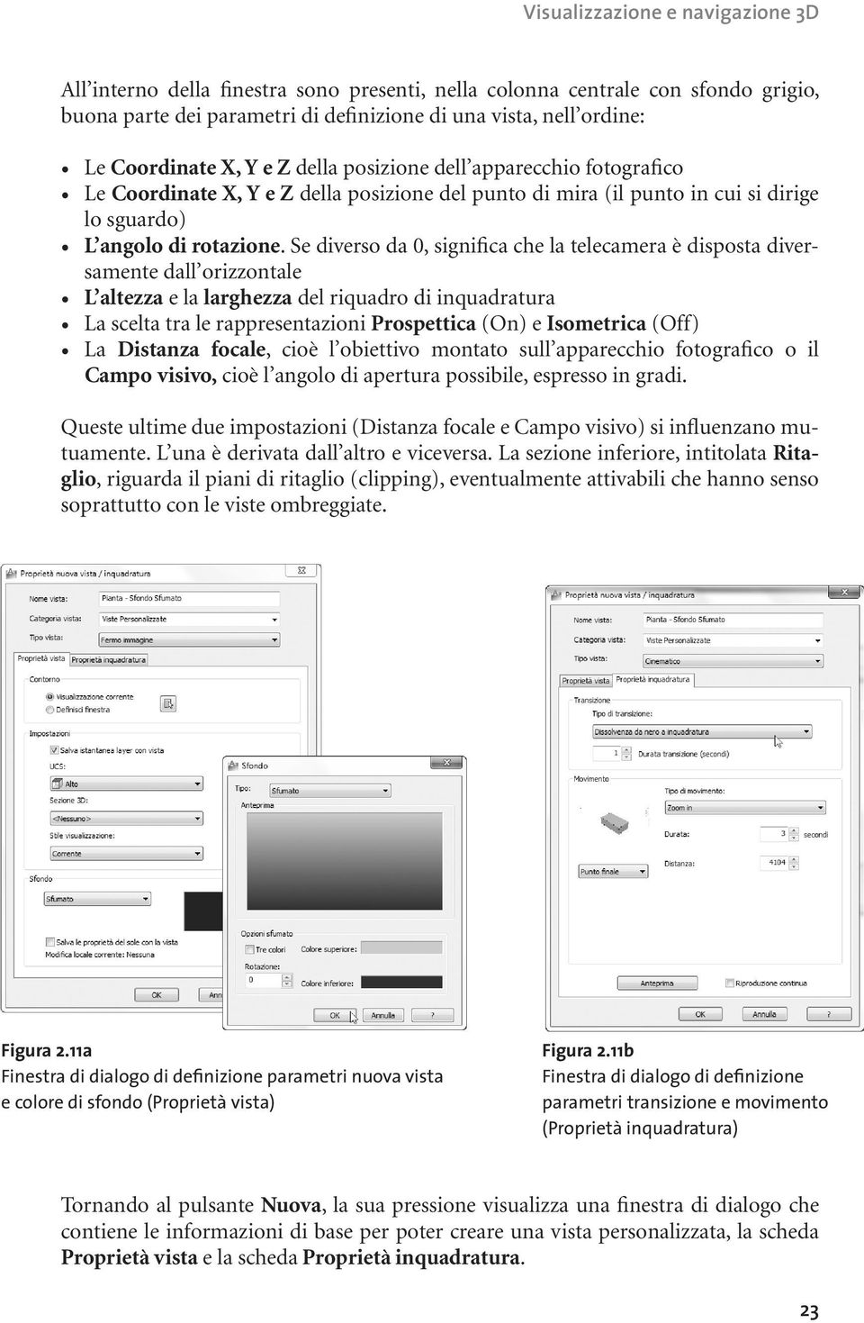 Se diverso da 0, significa che la telecamera è disposta diversamente dall orizzontale L altezza e la larghezza del riquadro di inquadratura La scelta tra le rappresentazioni Prospettica (On) e