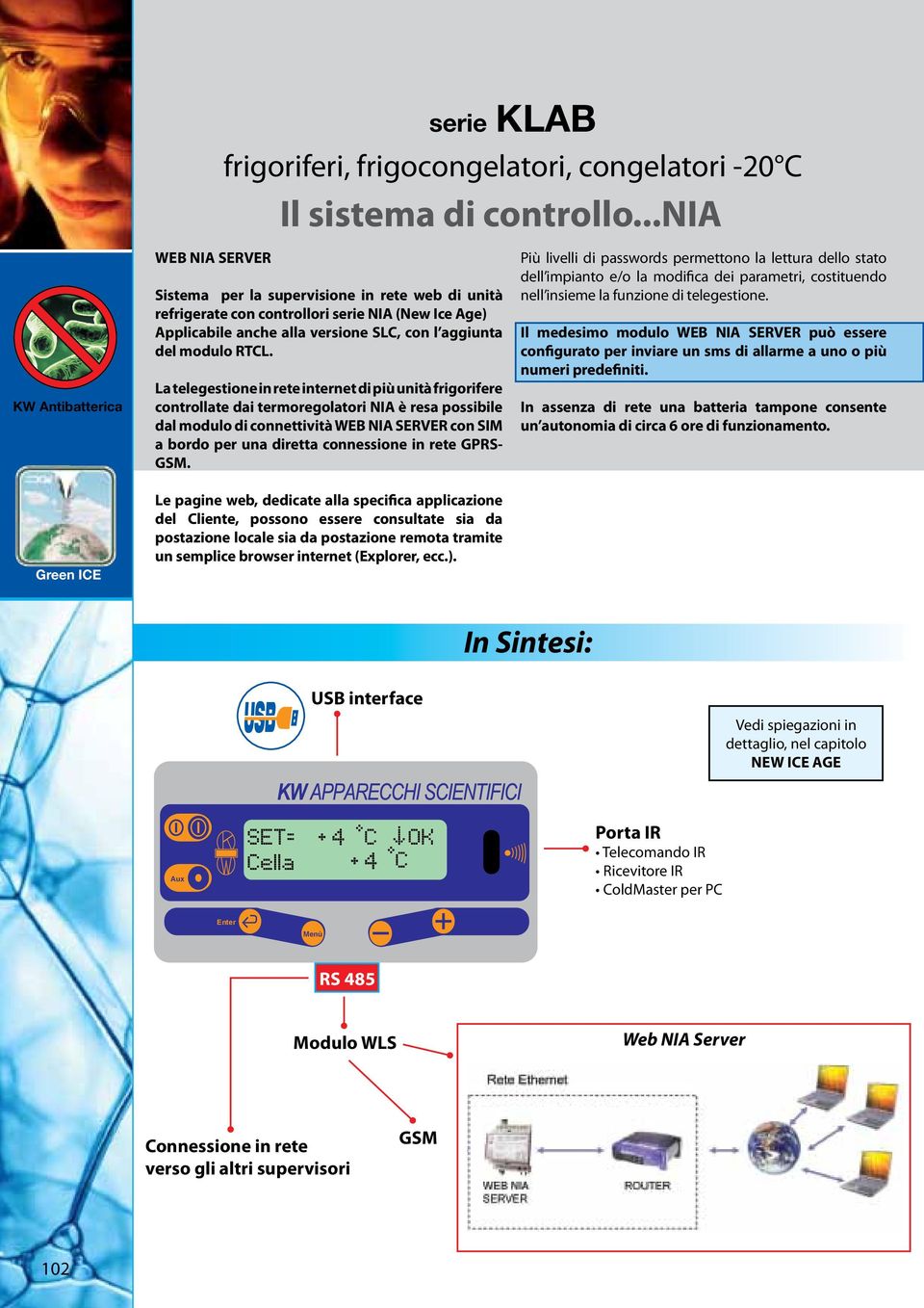 La telegestione in rete internet di più unità frigorifere controllate dai termoregolatori NIA è resa possibile dal modulo di connettività WEB NIA SERVER con SIM a bordo per una diretta connessione in