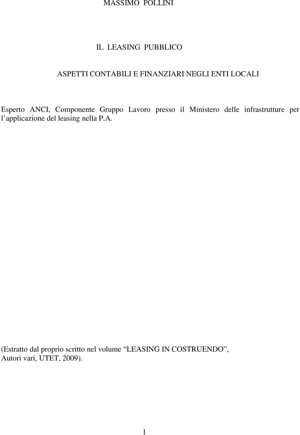 le infrastrutture per l applicazione leasing nella P.A.