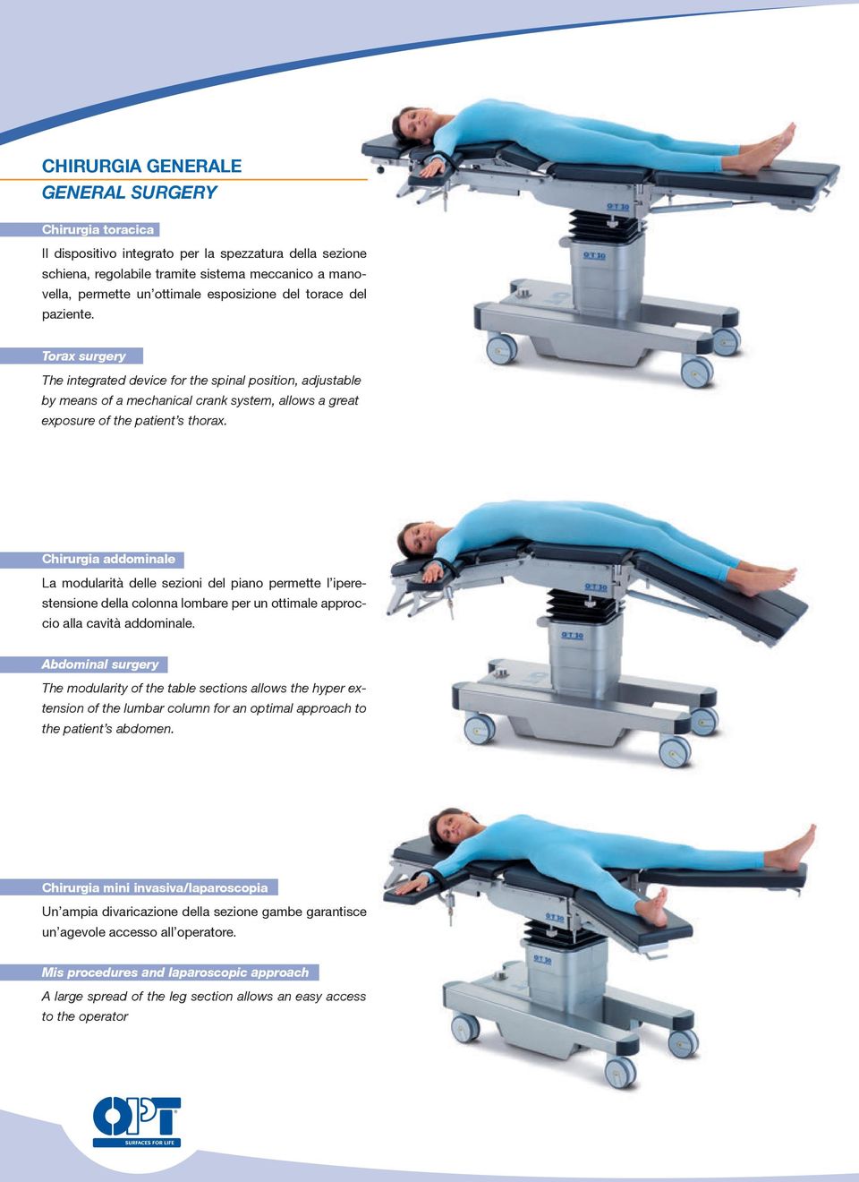 Chirurgia addominale La modularità delle sezioni del piano permette l iperestensione della colonna lombare per un ottimale approccio alla cavità addominale.