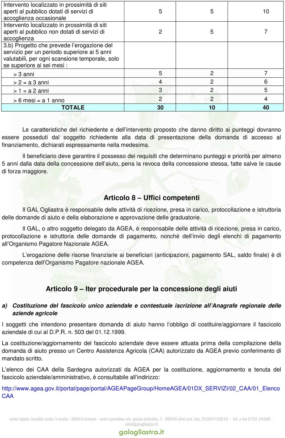 b) Progetto che prevede l erogazione del servizio per un periodo superiore ai 5 anni valutabili, per ogni scansione temporale, solo se superiore ai sei mesi : 5 5 10 2 5 7 > 3 anni 5 2 7 > 2 = a 3