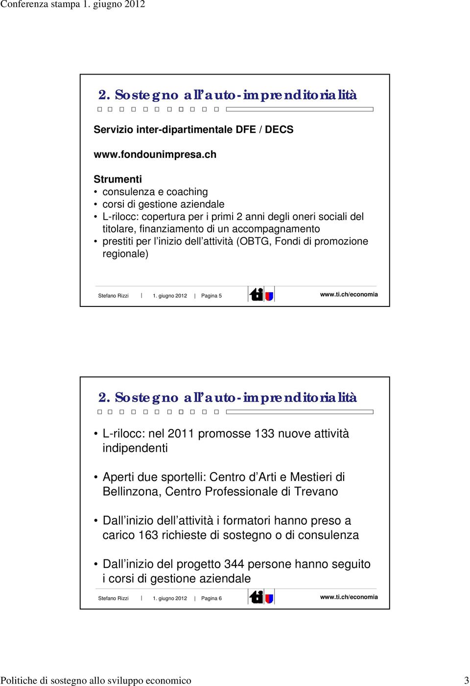 attività (OBTG, Fondi di promozione regionale) Stefano Rizzi 1. giugno 2012 Pagina 5 www.ti.ch/economia 2.