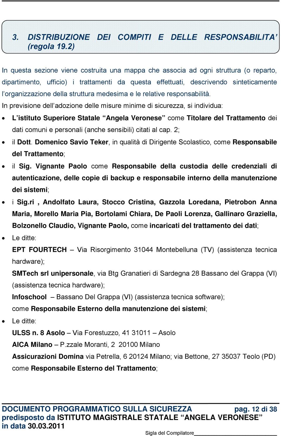 struttura medesima e le relative responsabilità.