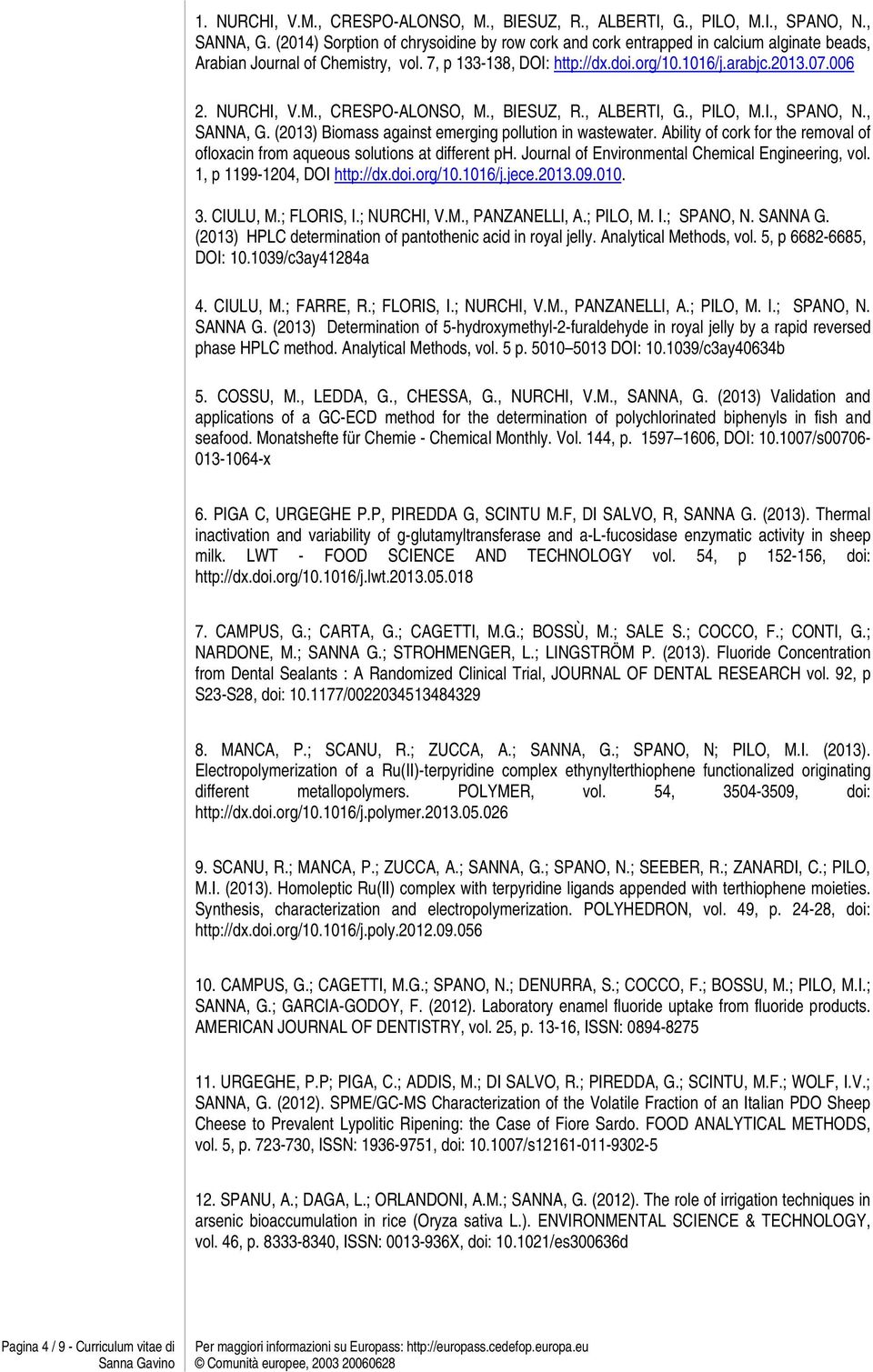 NURCHI, V.M., CRESPO-ALONSO, M., BIESUZ, R., ALBERTI, G., PILO, M.I., SPANO, N., SANNA, G. (2013) Biomass against emerging pollution in wastewater.