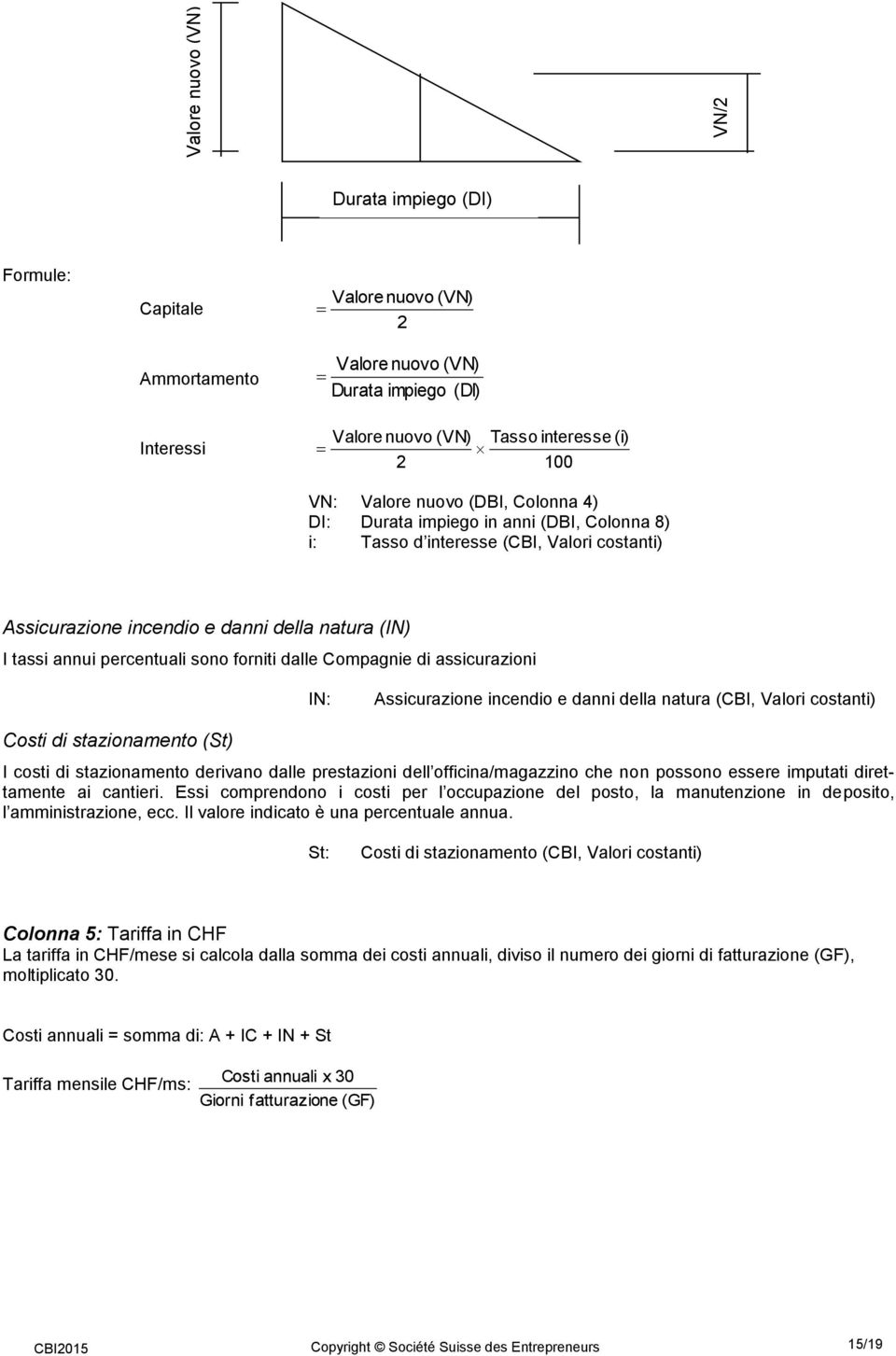 natura (CBI, Valori costanti) Costi di stazionamento (St) I costi di stazionamento derivano dalle prestazioni dell officina/magazzino che non possono essere imputati direttamente ai cantieri.