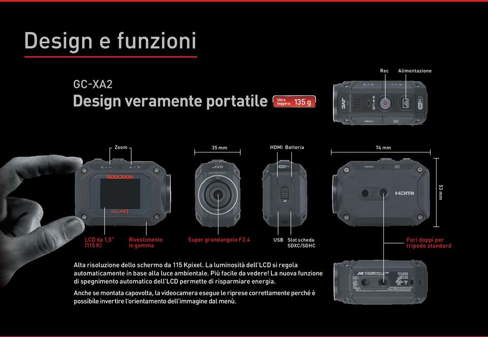 La luminosità dell LCD si regola automaticamente in base alla luce ambientale. Più facile da vedere!