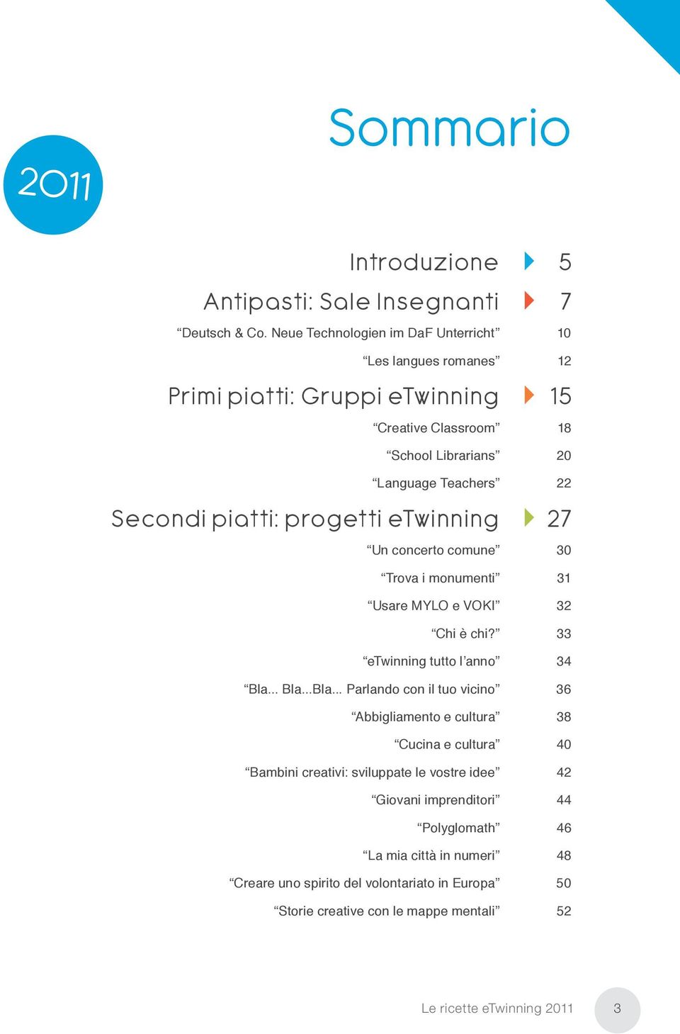 piatti: progetti etwinning 27 Un concerto comune 30 Trova i monumenti 31 Usare MYLO e VOKI 32 Chi è chi? 33 etwinning tutto l anno 34 Bla.